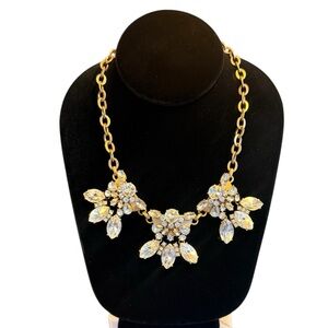 Vintage J. Crew Gold Clear CZ Crystal Bib Necklace 20”